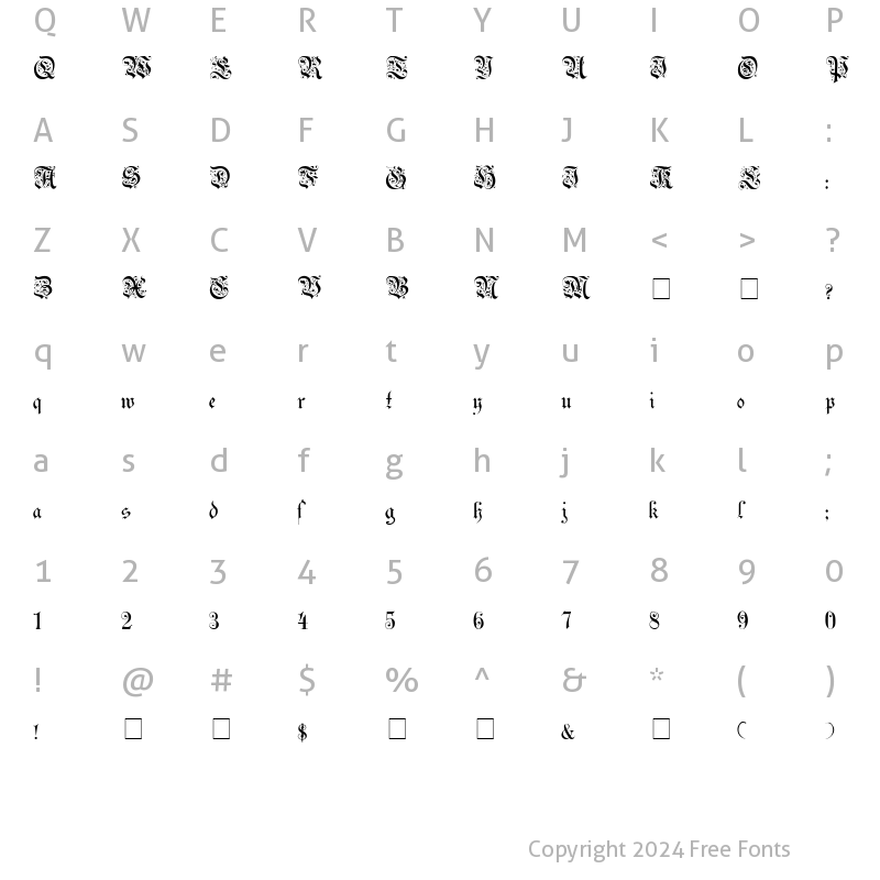 Character Map of Uechi-Gothic Medium