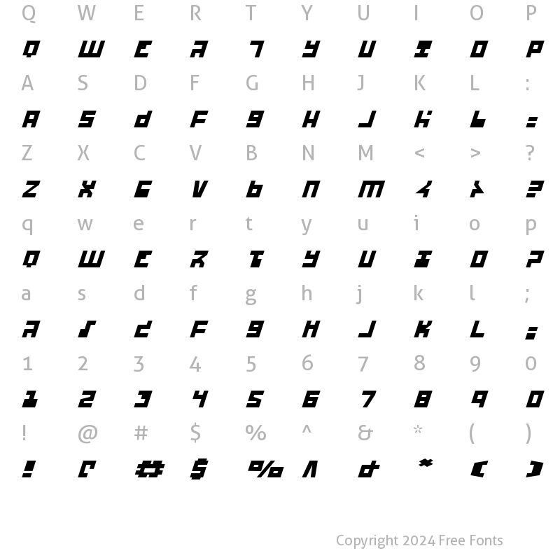 Character Map of UFO Hunter Expanded Italic Expanded Italic