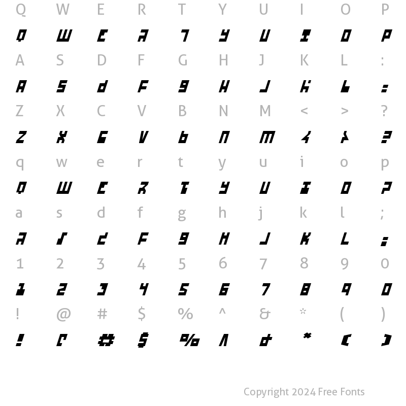 Character Map of UFO Hunter Italic Italic