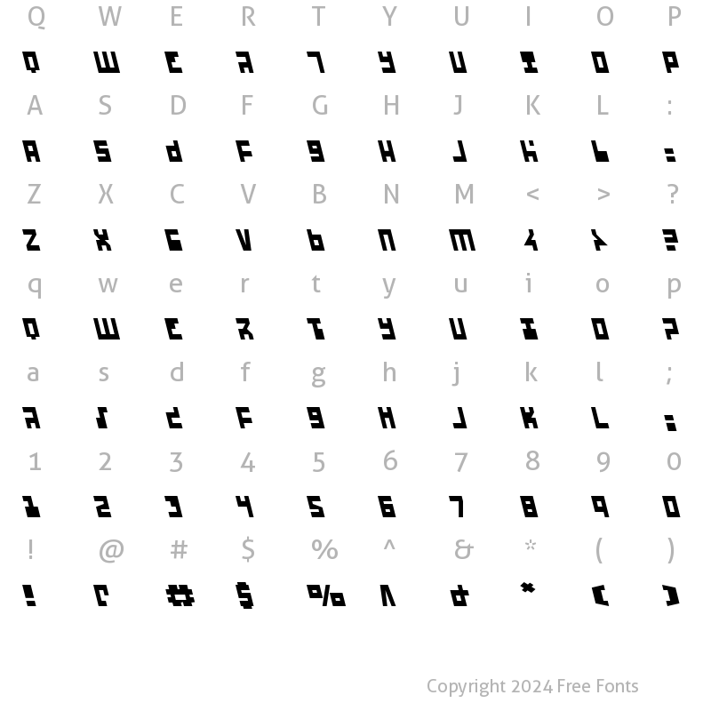 Character Map of UFO Hunter Leftalic Italic