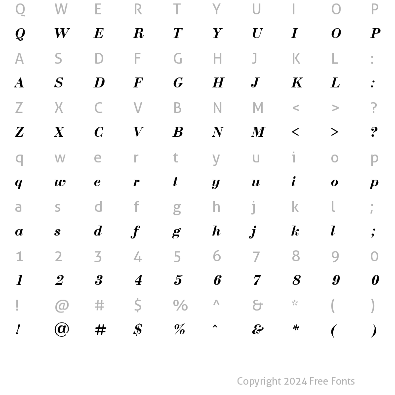 Character Map of Uk_Bodoni BoldItalic