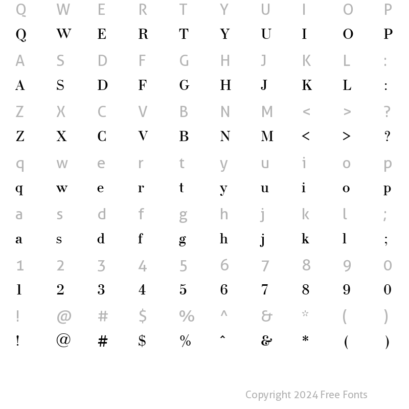 Character Map of Uk_Bodoni Normal