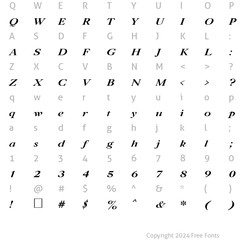 Character Map of Uk_Caslon Bold Italic