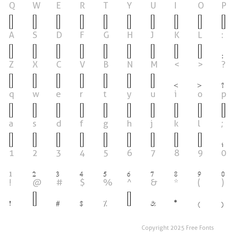 Character Map of UL Amjad Outline Regular