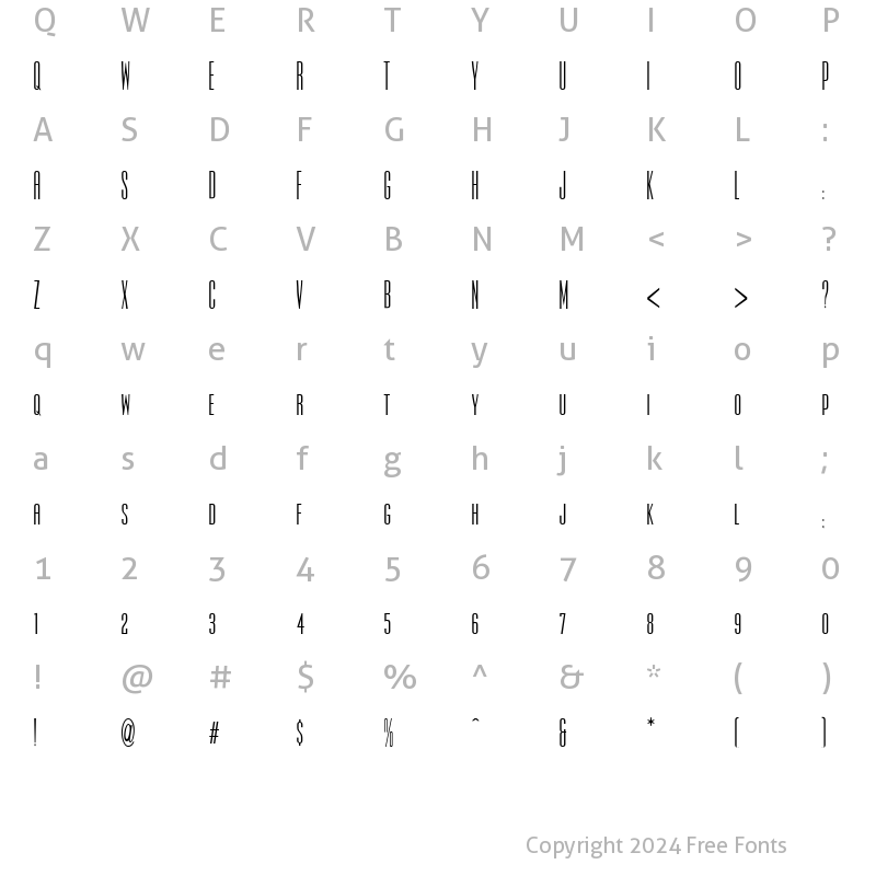 Character Map of Ultra Condensed Sans Two Regular