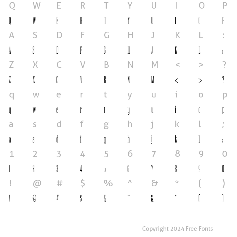 Character Map of Ultra Condensed Serif Regular