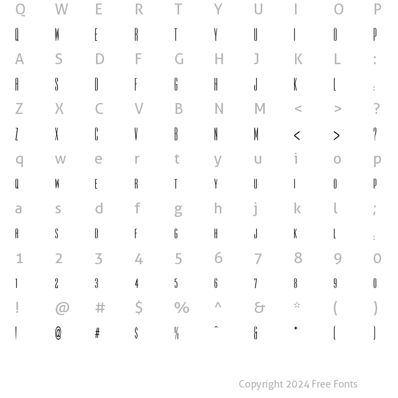 Character Map of Ultra CondensedSansTwo Regular