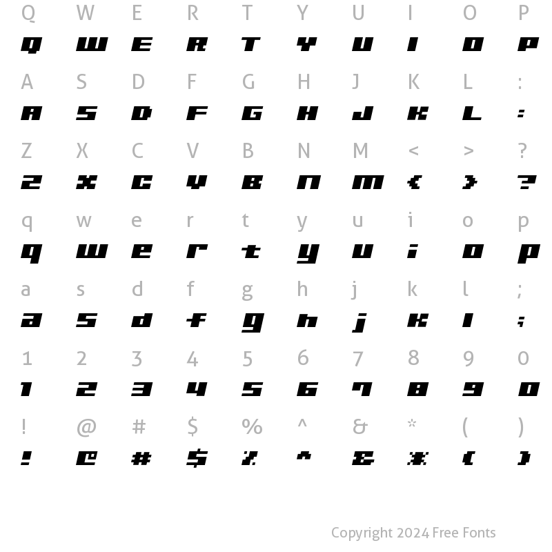 Character Map of Ultra SevenB Italic