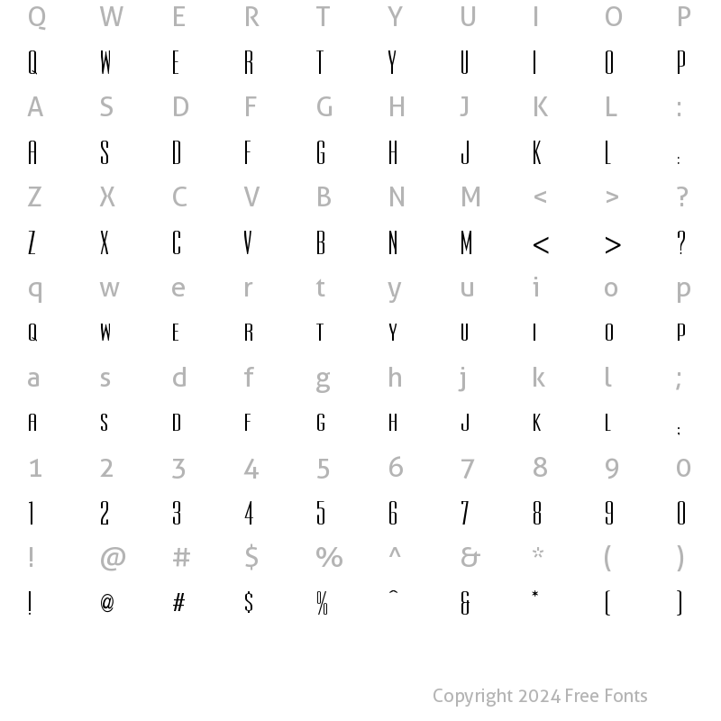 Character Map of UltraCondensedSansSerif Regular