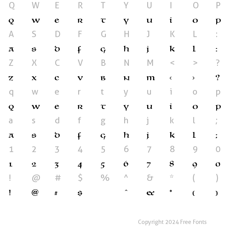 Character Map of Unciala Regular