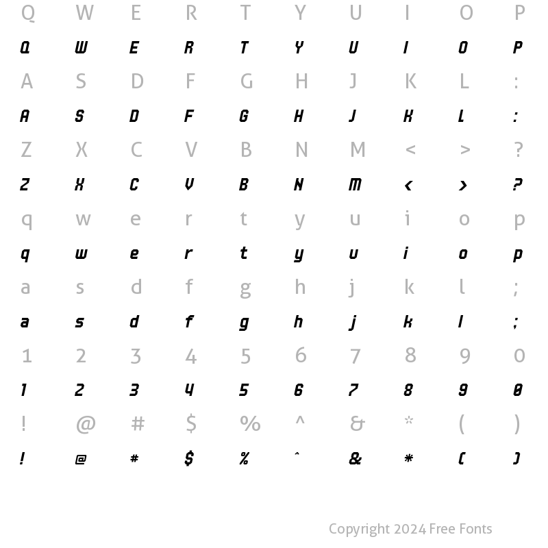 Character Map of UNDA Angle Italic