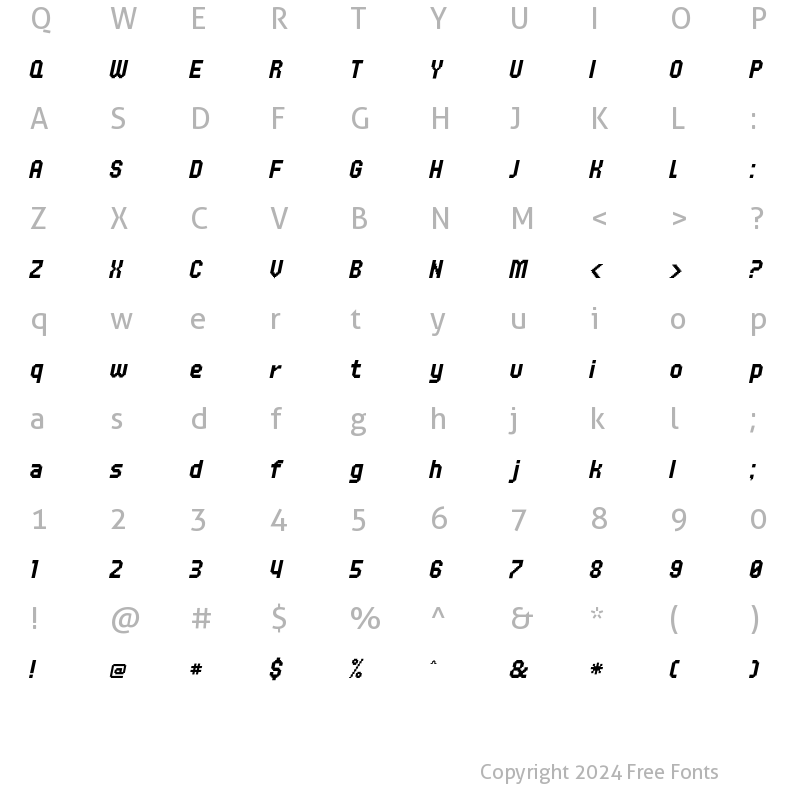 Character Map of UNDA Bitmap Italic