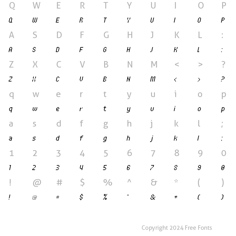 Character Map of UNDA BitmapFine Italic