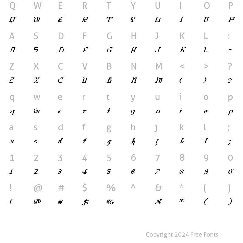 Character Map of Underthrow Regular