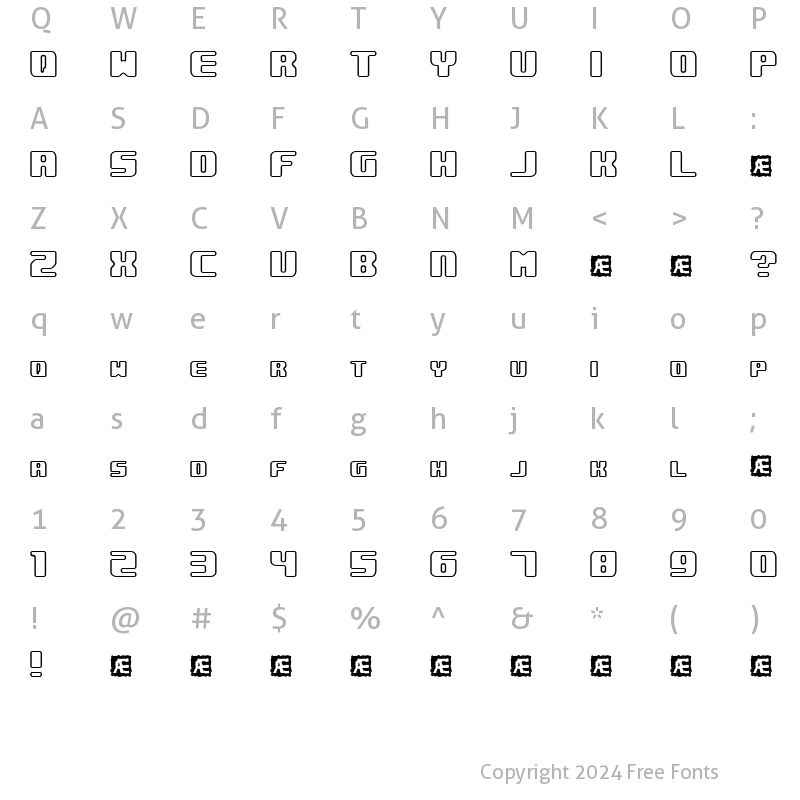 Character Map of Underwhelmed Outline (BRK) Regular