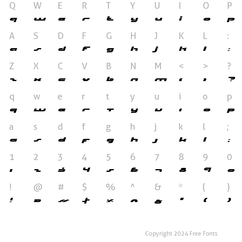 Character Map of uni-sol expanded italic expanded italic