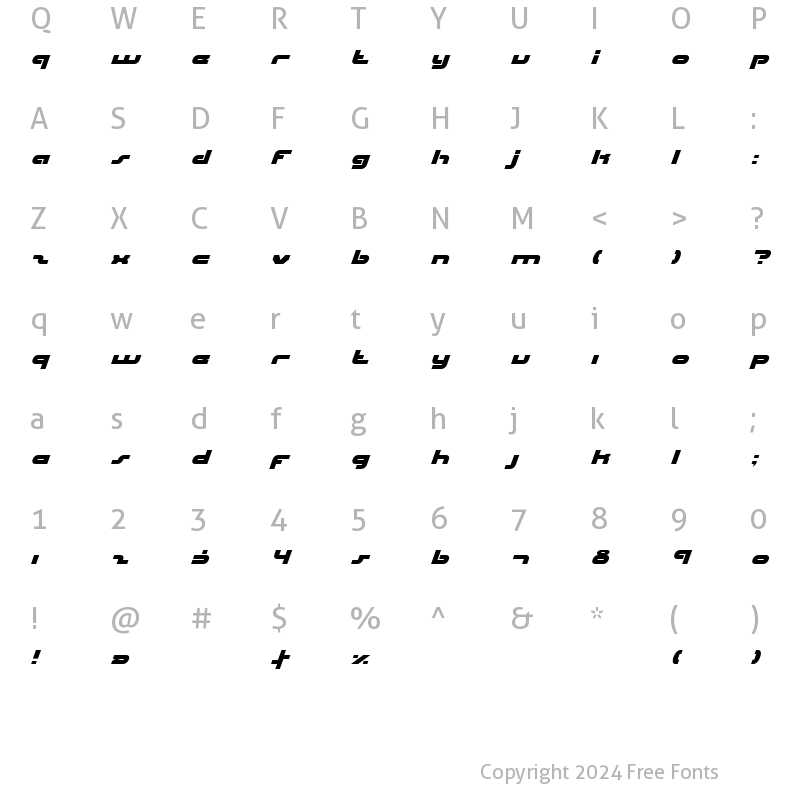 Character Map of uni-sol italic italic