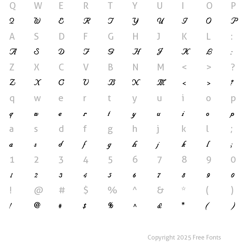 Character Map of UnicornScriptSSK Bold