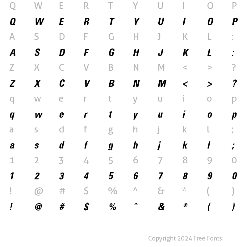 Character Map of Uniform Cond Bold Oblique