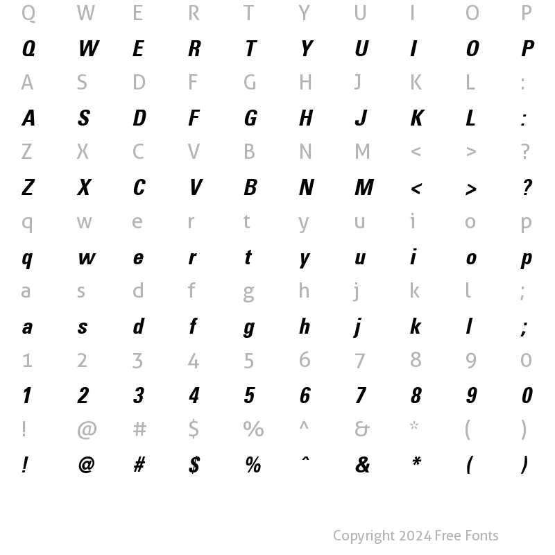 Character Map of Uniform Condensed Bold Italic