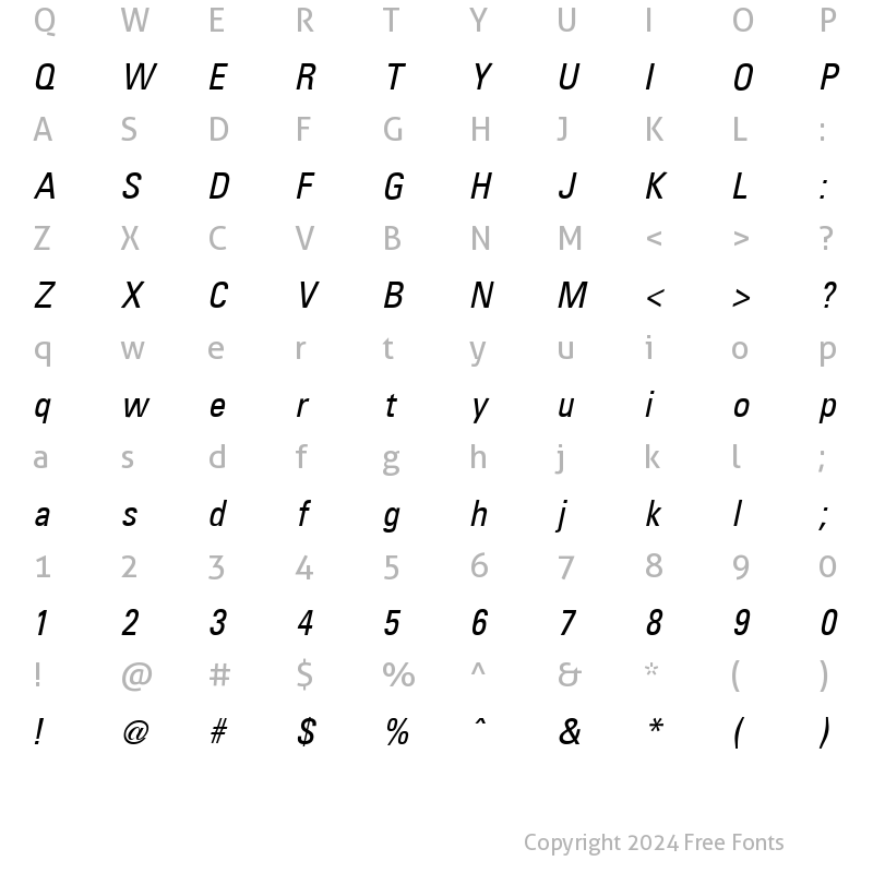 Character Map of Uniform Condensed Italic