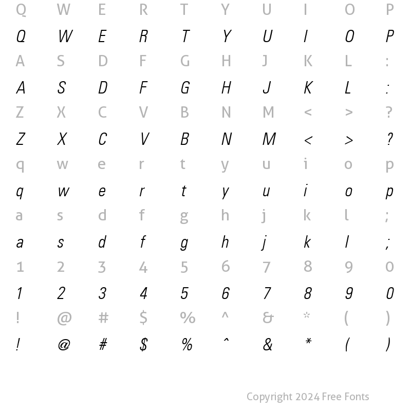 Character Map of Uniform Condensed Light Italic