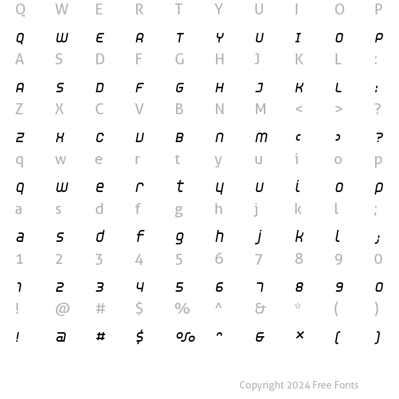 Character Map of Unisect BoldOblique