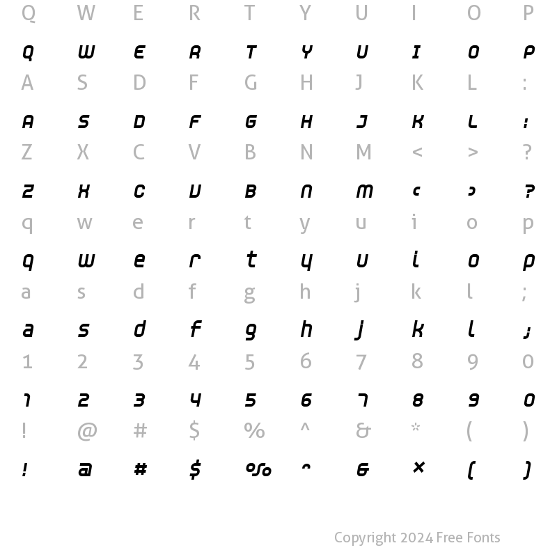 Character Map of Unisect ExtraBoldOblique