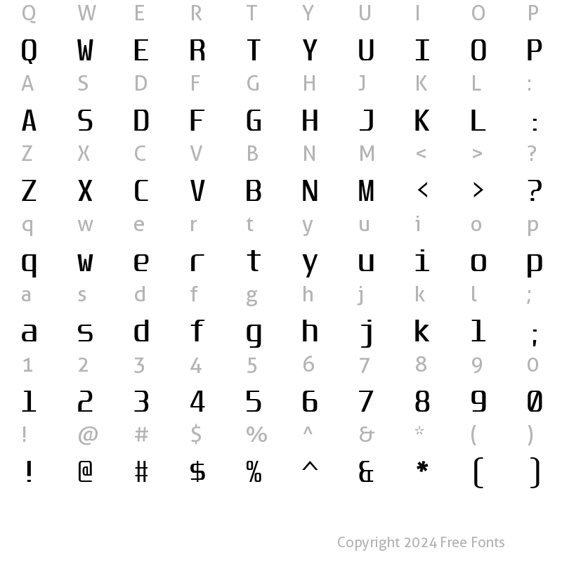 Character Map of Unispace Regular