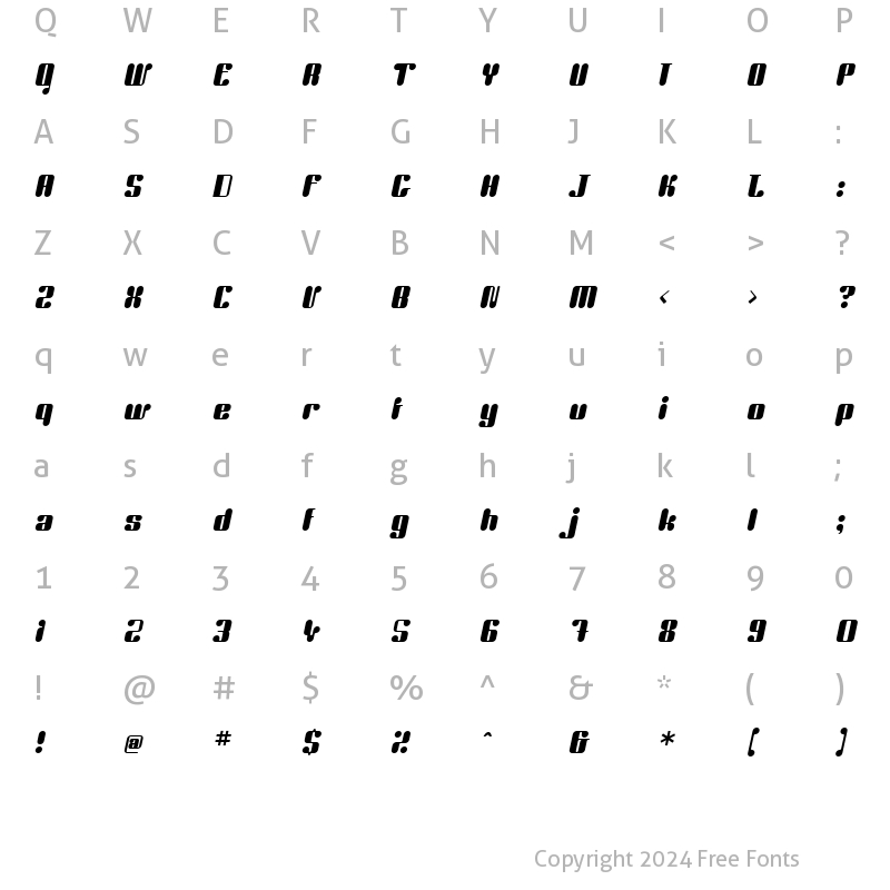 Character Map of UniteAparteICG Medium Italic