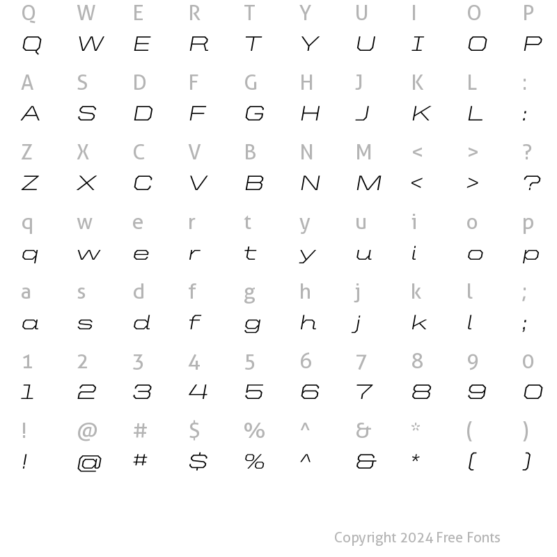 Character Map of United Italic Ext Light