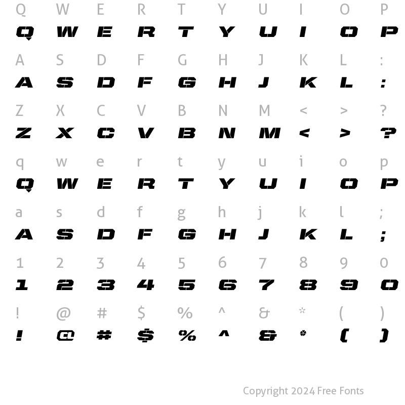 Character Map of United Italic Ext Stencil