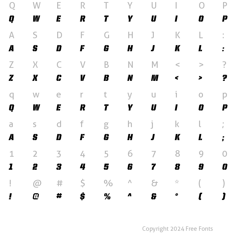 Character Map of United Italic SemiCond Stencil