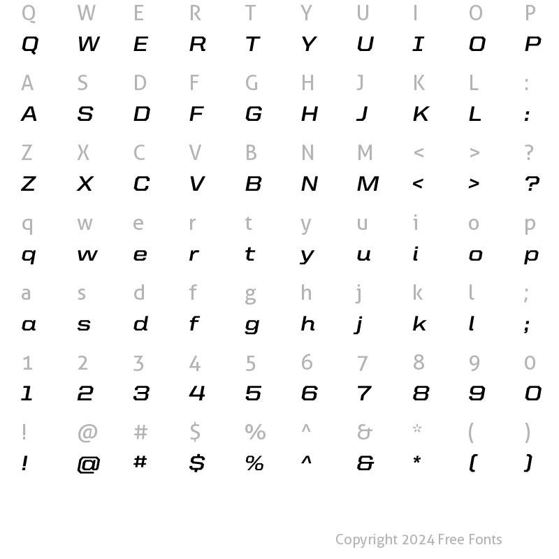 Character Map of United Italic SemiExt Bold