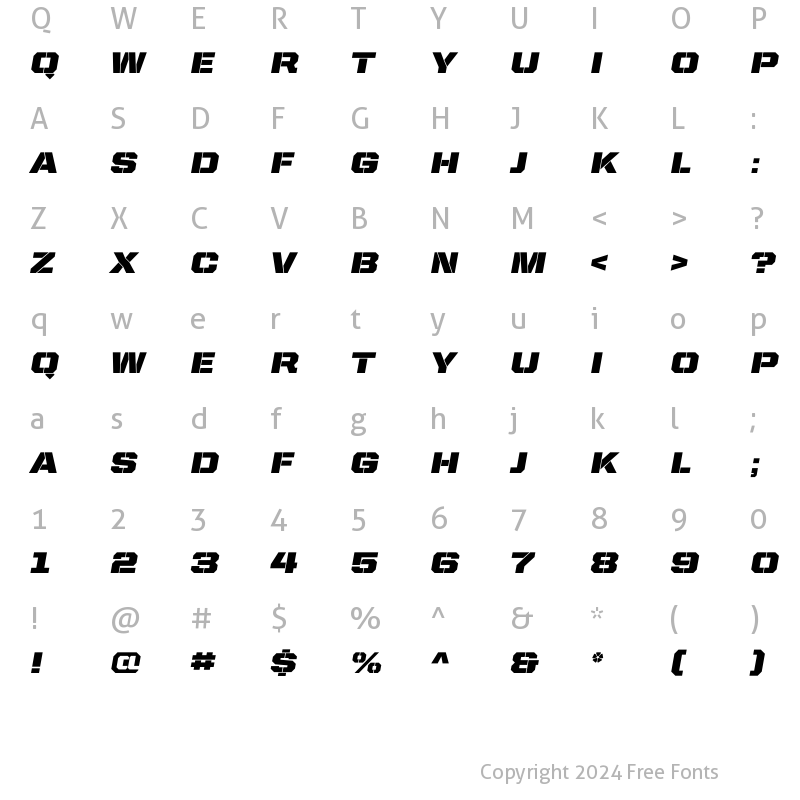 Character Map of United Italic SemiExt Stencil