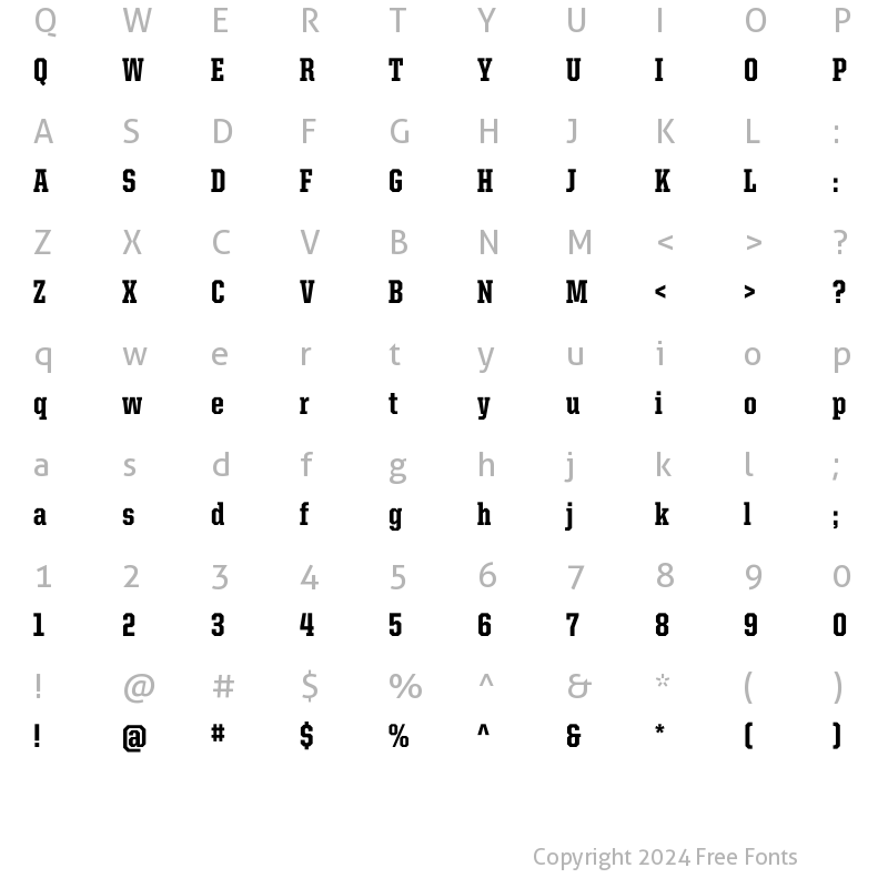 Character Map of United Serif Cond Heavy