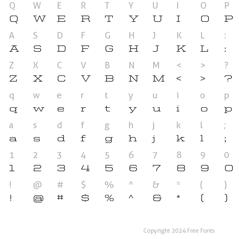 Character Map of United Serif Ext Light