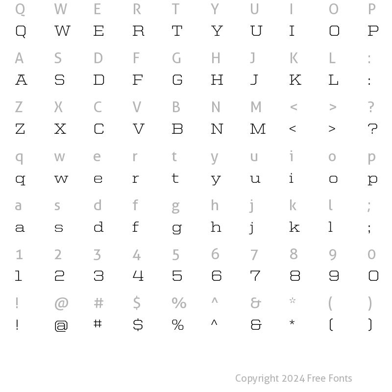 Character Map of United Serif SemiExt Light