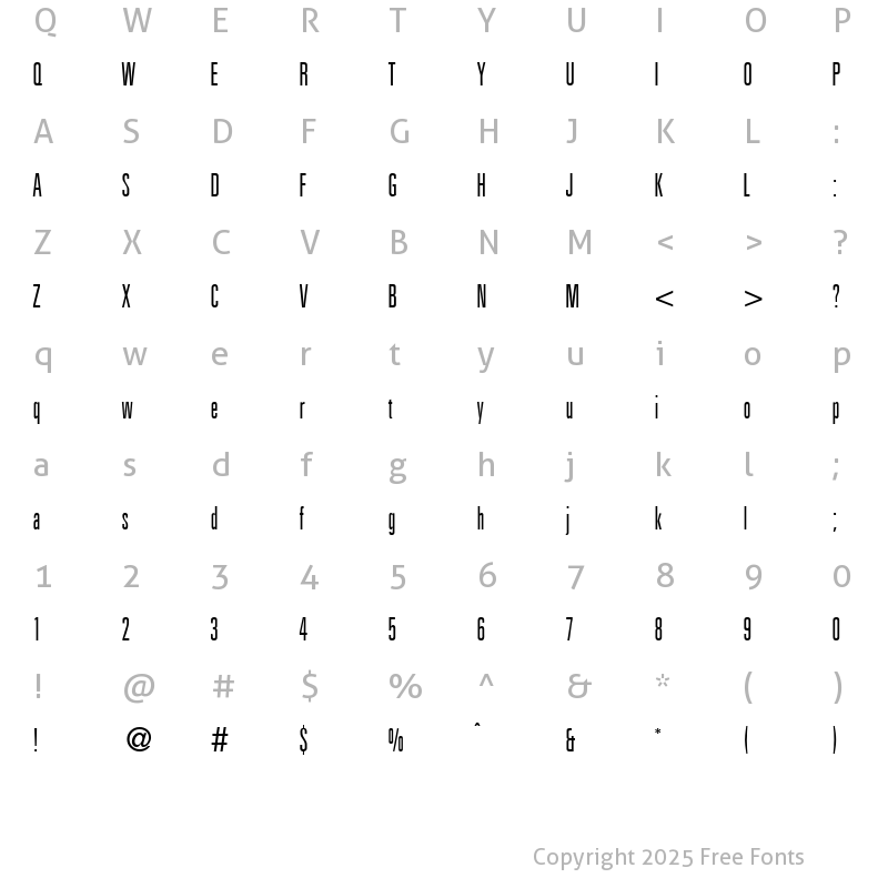 Character Map of UnitusNarrowTwo DB Regular