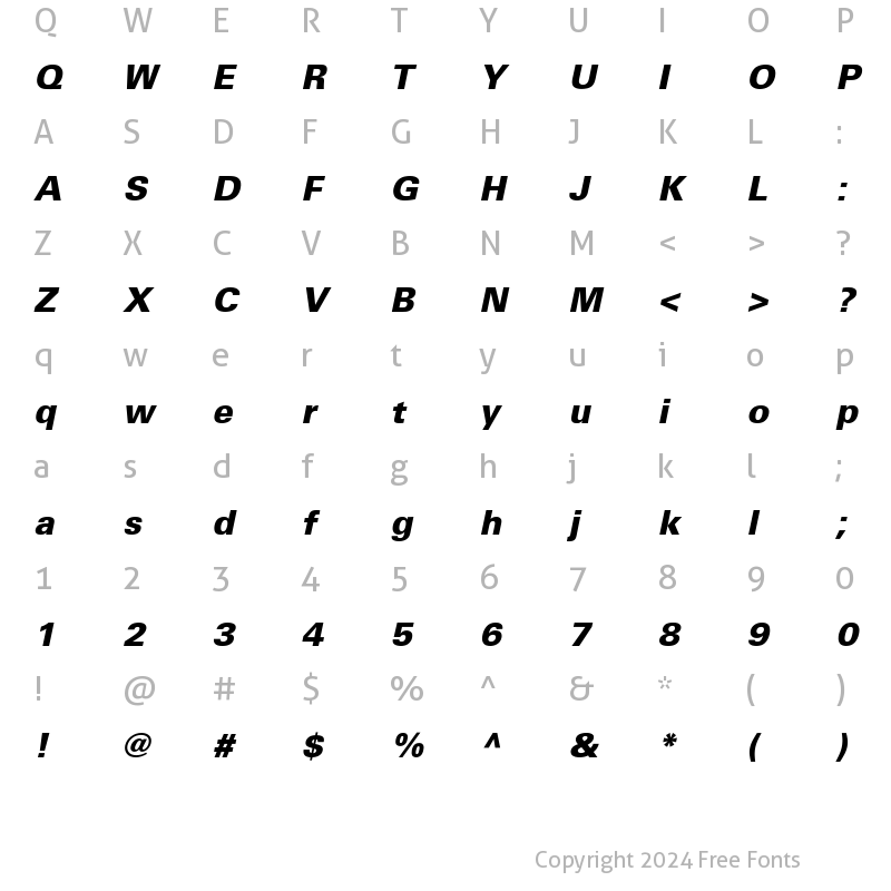 Character Map of Univers 55 Bold Italic