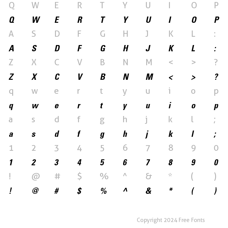 Character Map of Univers 67 Condensed Bold Oblique