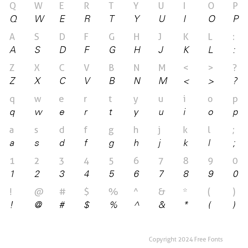 Character Map of Univers CE 45 Light Italic