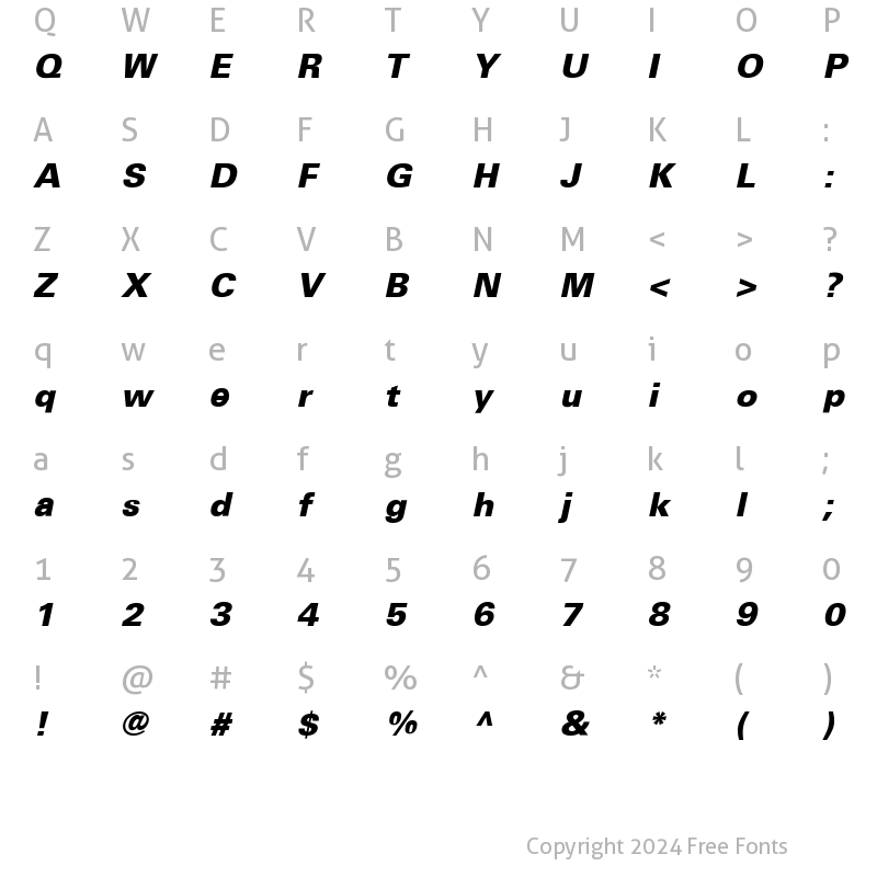 Character Map of Univers CE 55 Medium Bold Italic