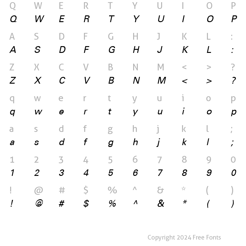 Character Map of Univers CE 55 Medium Italic