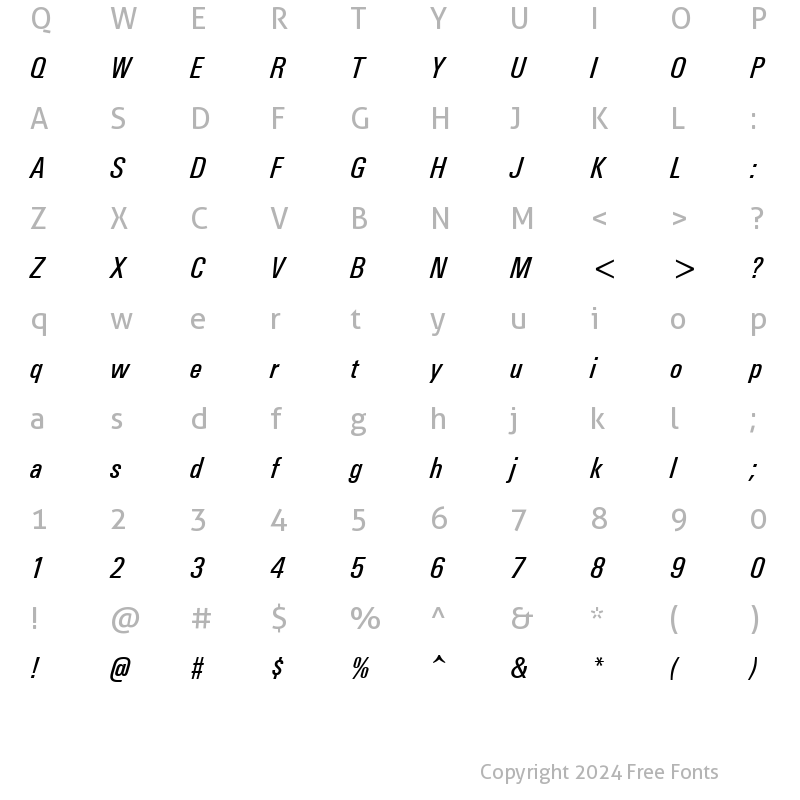 Character Map of Univers Condensed Italic