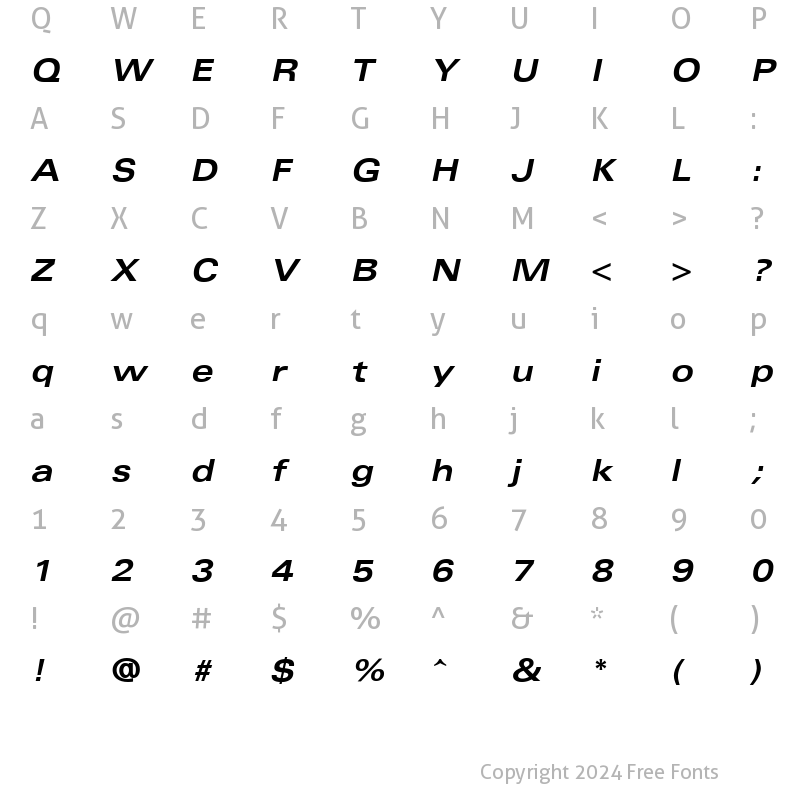 Character Map of Univers Extended Bold Italic