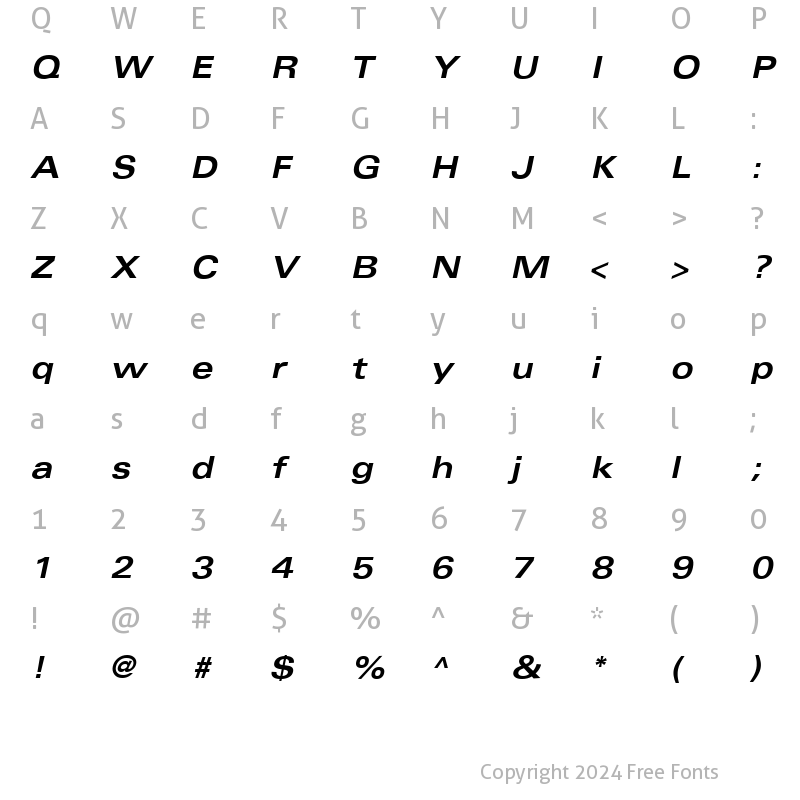 Character Map of Univers ExtendedPS Bold Italic