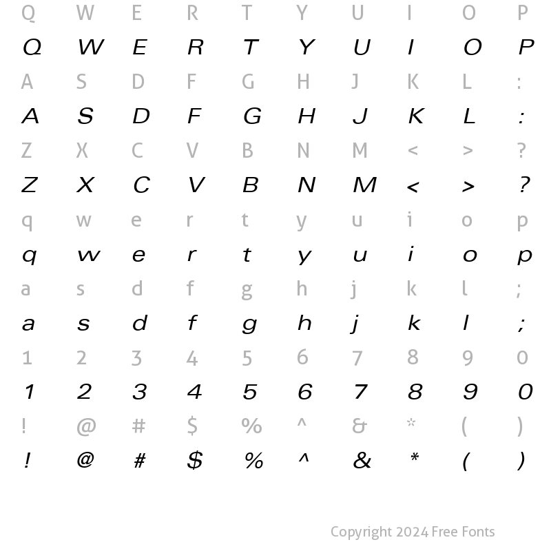 Character Map of Univers ExtendedPS Italic