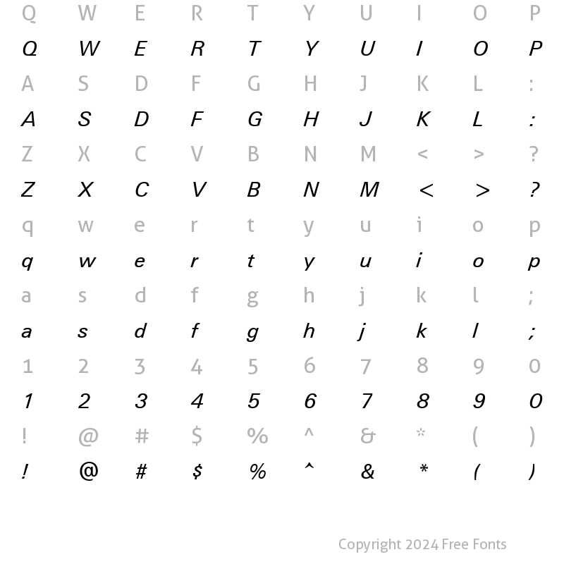 Character Map of Univers Italic