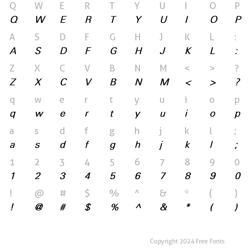 Character Map of Univers-Light Bold Italic